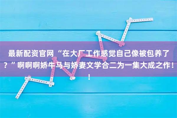 最新配资官网 “在大厂工作感觉自己像被包养了？”啊啊啊娇牛马与娇妻文学合二为一集大成之作！